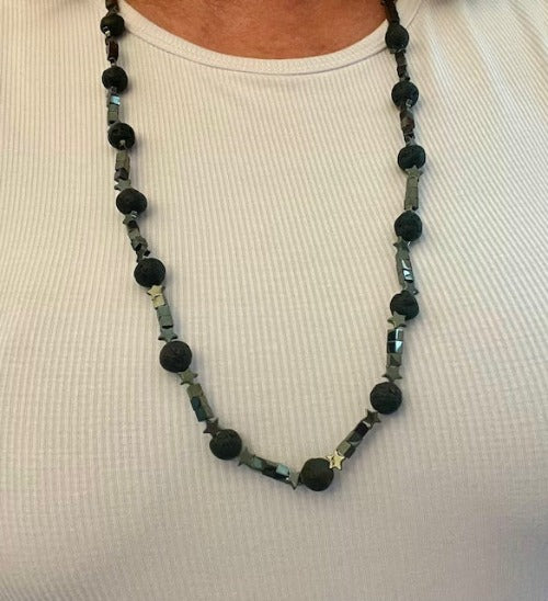hematitie and lava bead necklace