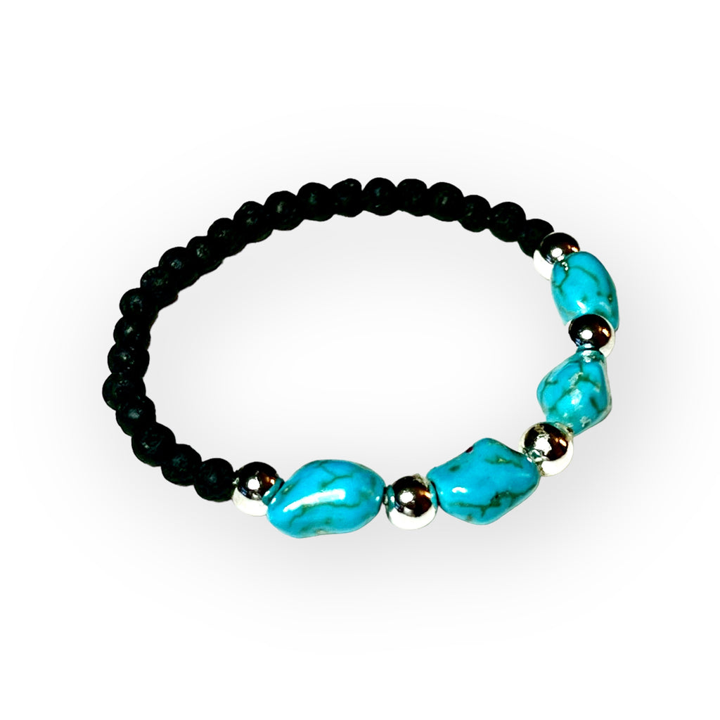 Delicate Lava Bead and Turquoise Bracelet