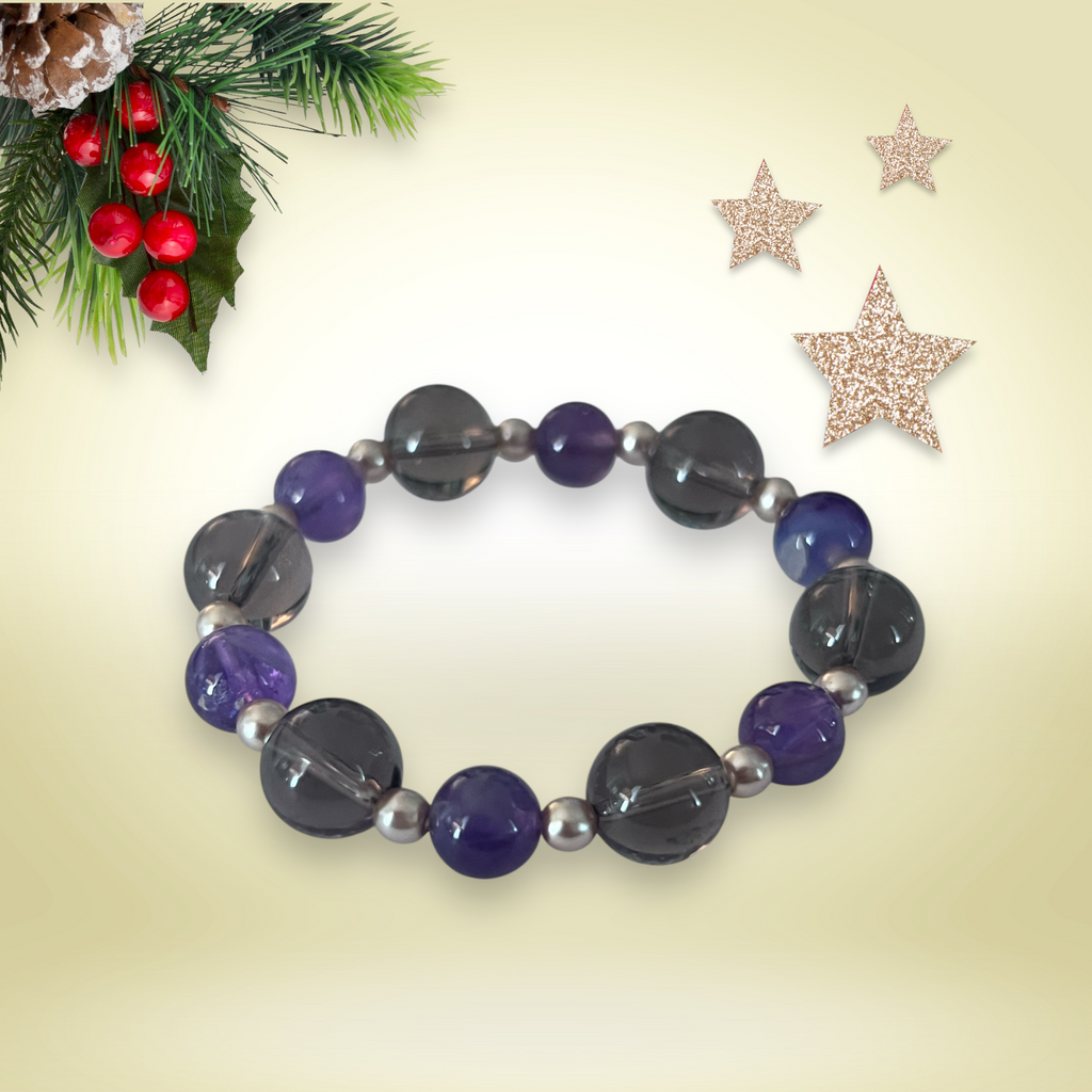 Amethyst and smoky quartz bracelet