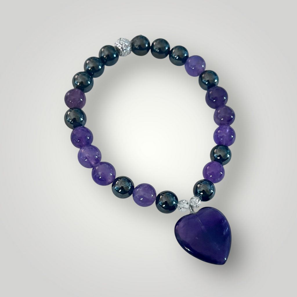 Amethyst and Hematite Heart Bracelet