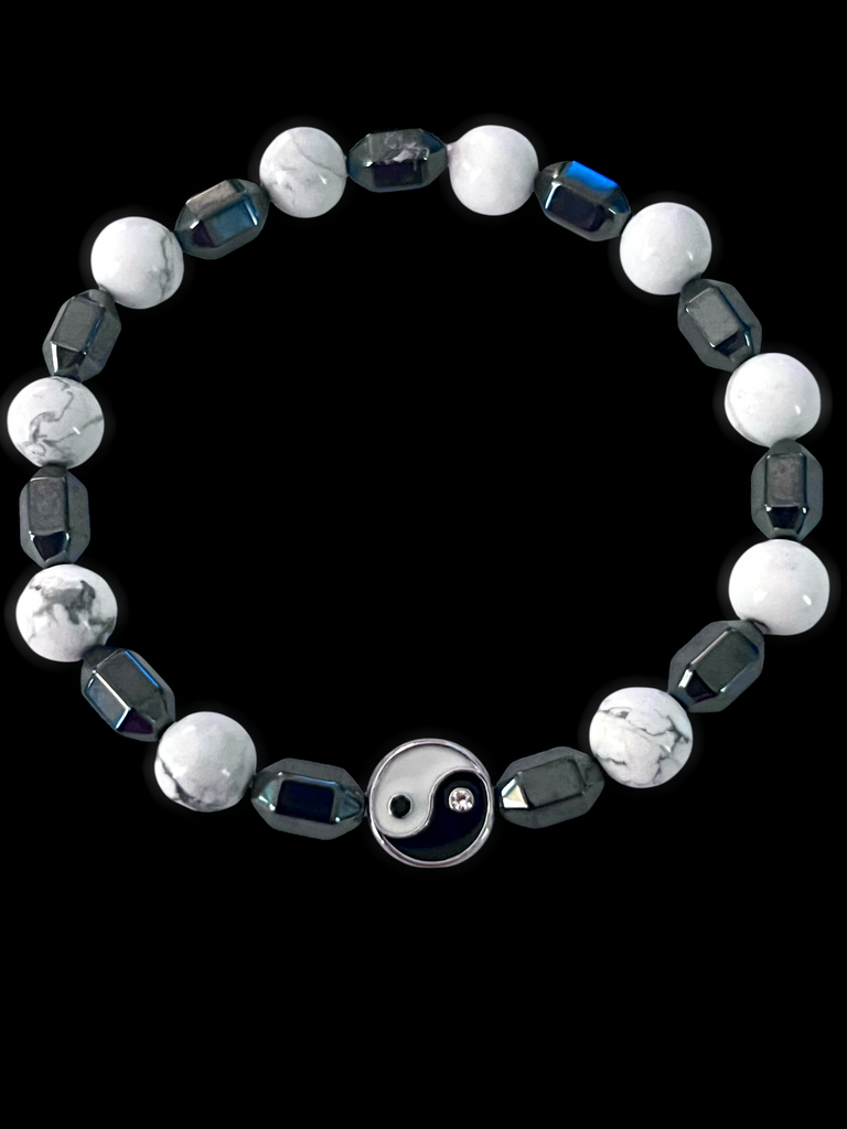 Yin Yang, Howlite and Hematite Bracelet