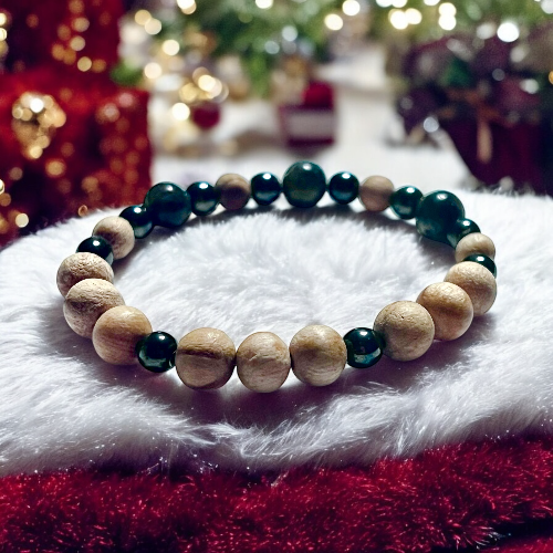 Palo Santo, Hematite and Snowflake Obsidian Bracelet