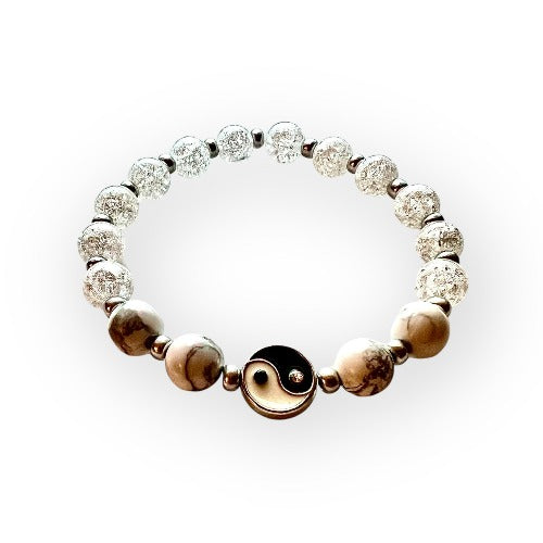 crackled quartz and howlite yin yang bracelet