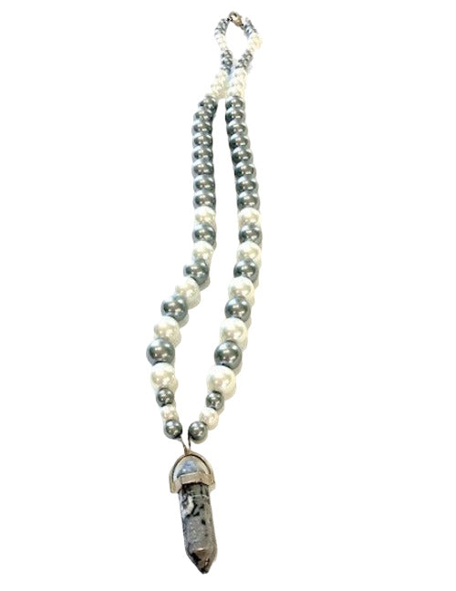 pearl and snowflake obsidian necklace