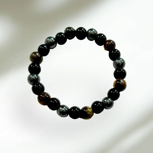 Black Obsidian, Hematite and Tiger Eye Bracelet