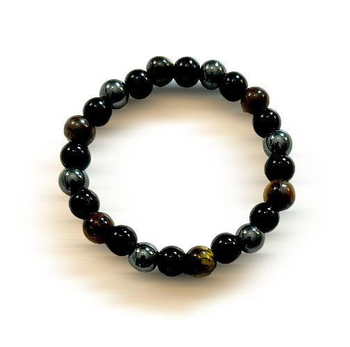 black obsidian, hematite and tiger eye bracelet