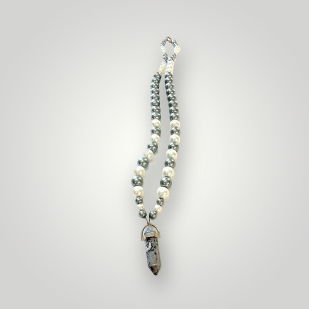 pearl and snowflake obsidian necklace
