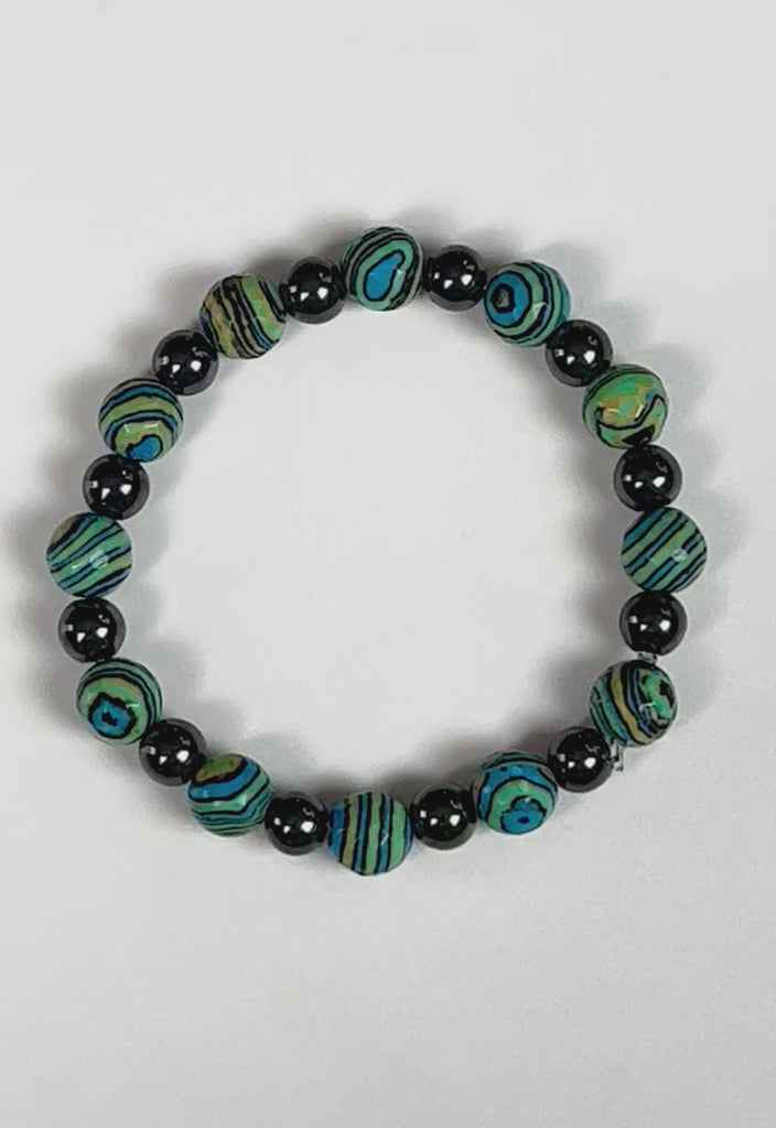 hematite and reconstituted turquoise bracelet