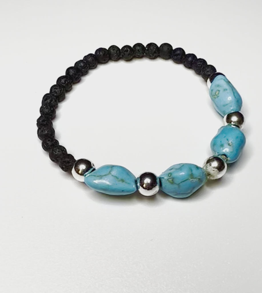 delicate lava bead and turquoise bracelet
