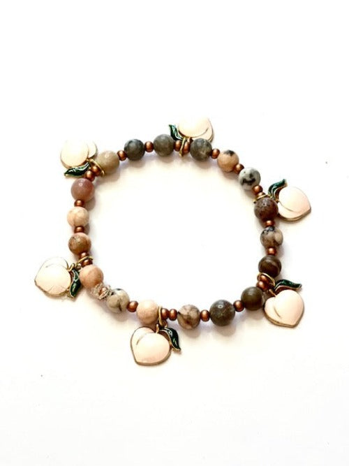 Gemstone & Peach Charm Bracelet