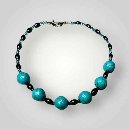 17" Handmade Turquoise and Hematite Necklace