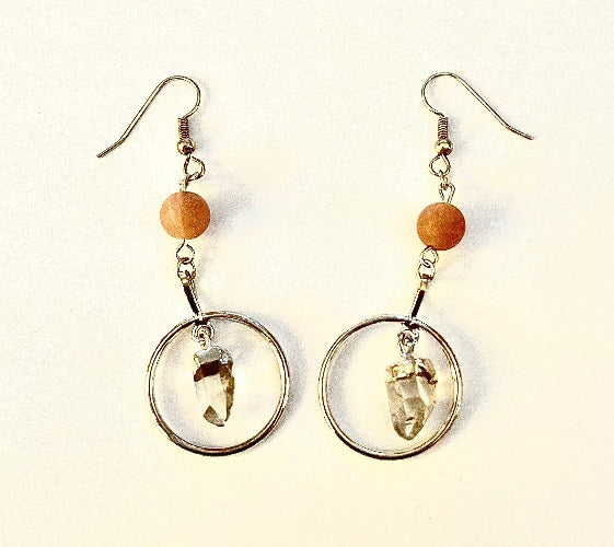 Moonstone and Smoky Quartz Dangle Earrings