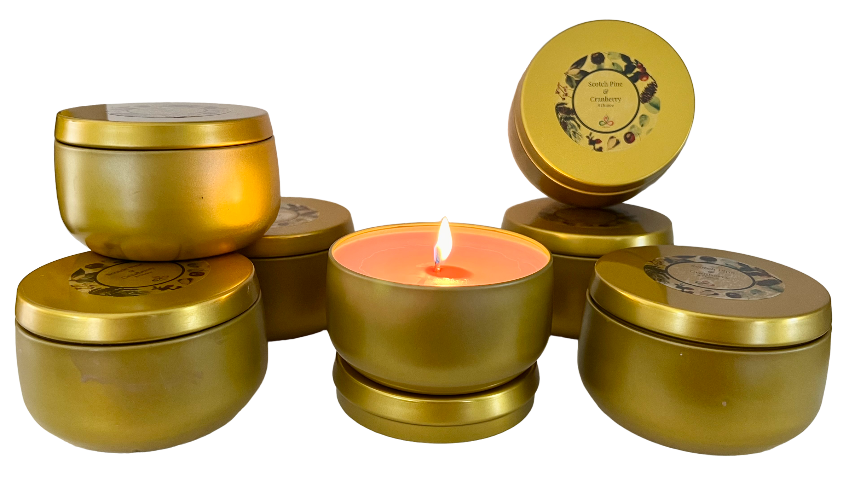 8 oz Gold Tin Soy Candles, Double Wick Candles
