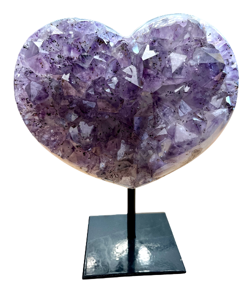 Polished Amethyst Heart Druzy On Metal Stand