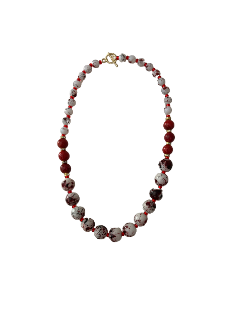 red and white necklace