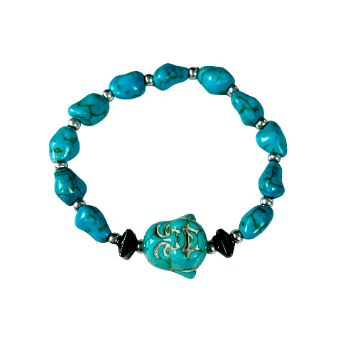 buddha hematite and turquoise bracelet