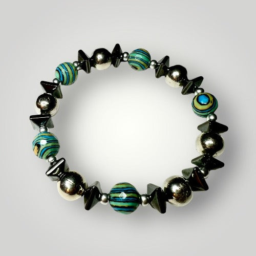 regenerated turquoise and hematite bracelet