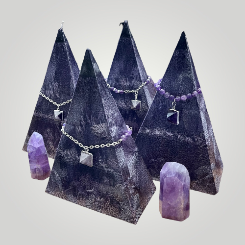 Palm Feather Pyramid Candle With Amethyst Crystal Bracelet