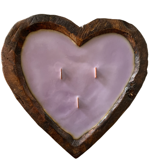 Heart Shaped Wooden Dough Bowl Candle 
