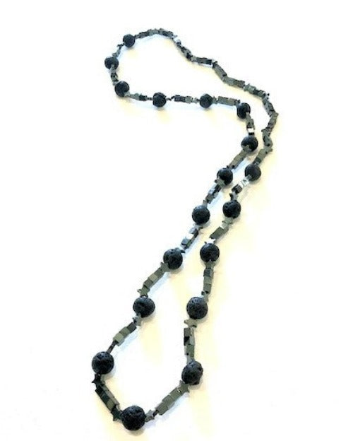 Stunning Onyx and Lava Bead Stretch Necklace