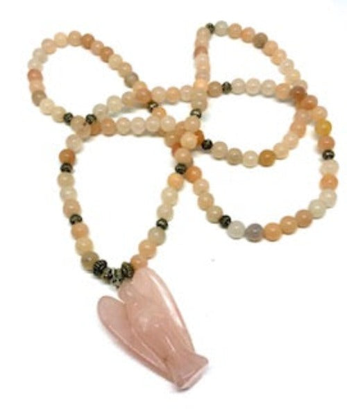 Rose Quartz Angel & Gemstone Necklace