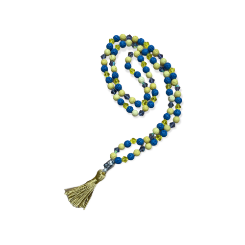 Tanzanite,Citrine and Lava Bead Mala Necklace